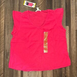 Three Dots Pink Muscle Tee Flutter Sleeve